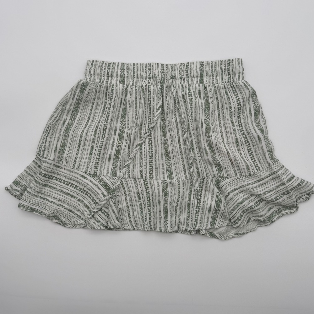 Forever 21 Womens Green‎ White Geometric Stripe Ruffle Mini Skirt XS Boho Rayon